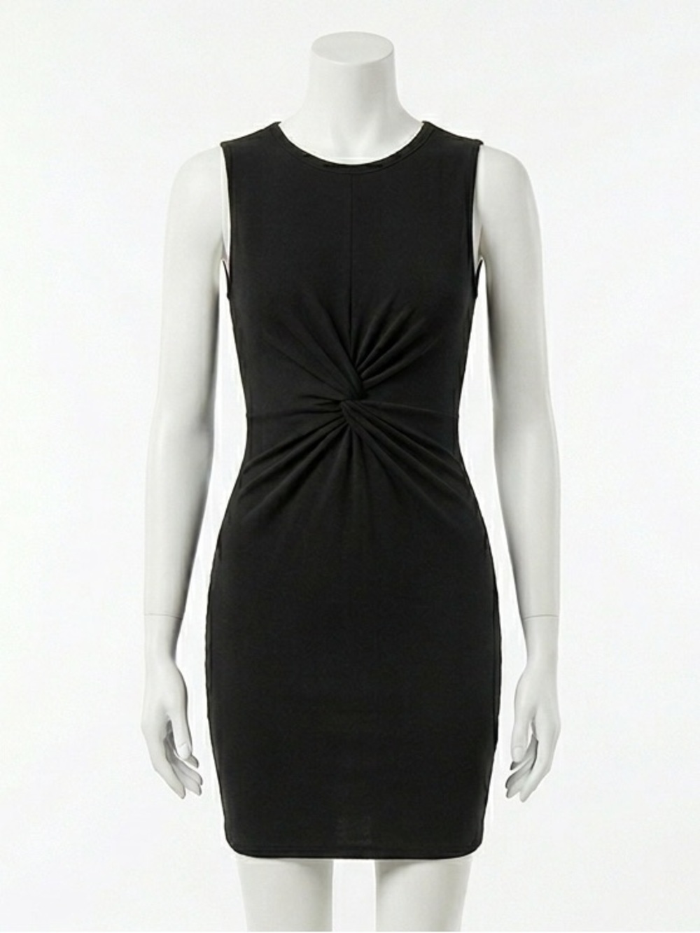Ouges Black Twist Front Ruched Bodycon Mini LBD Sleeveless Cocktail Dress Size M